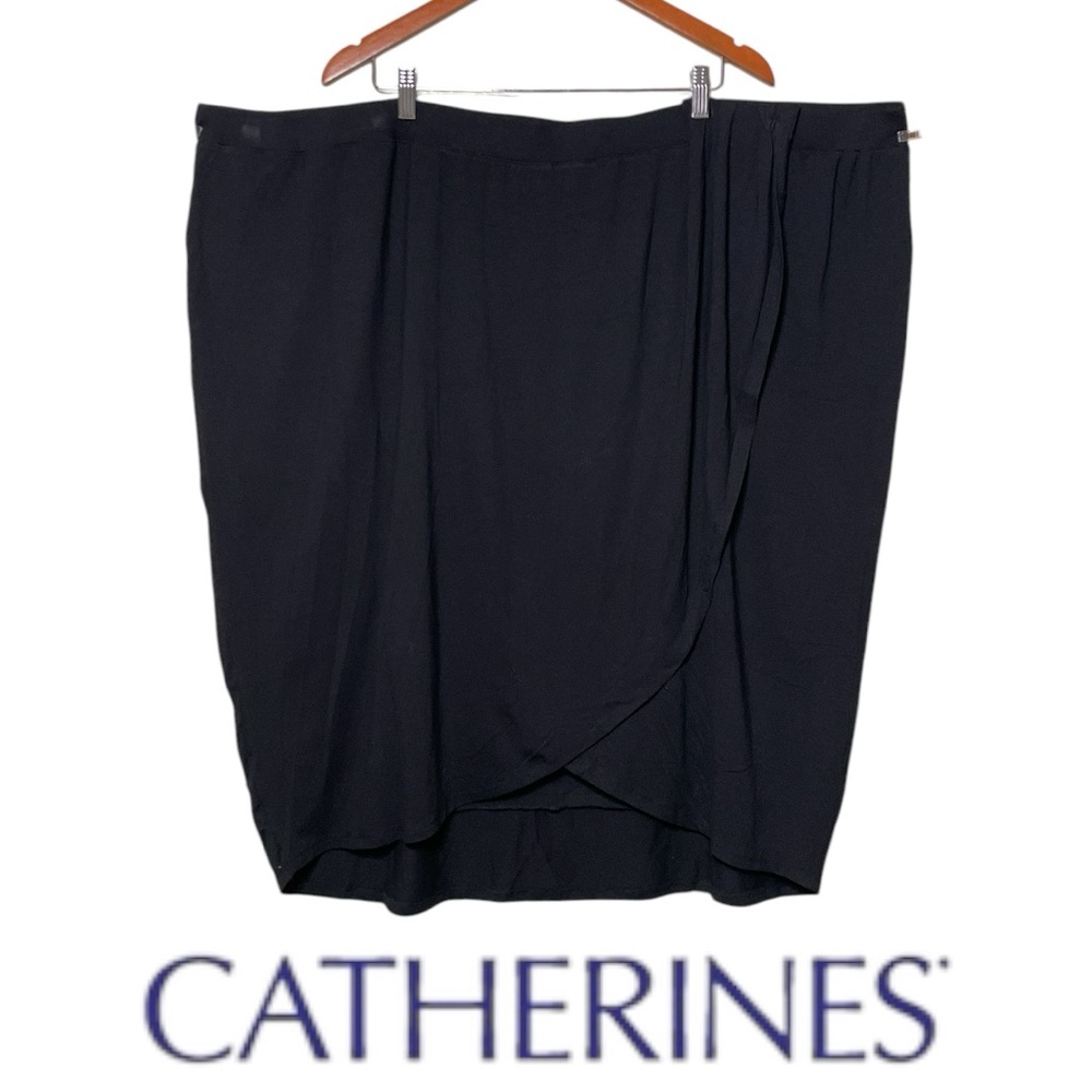 Catherines Black Curvy Collection Drape Front Skirt 5XWP